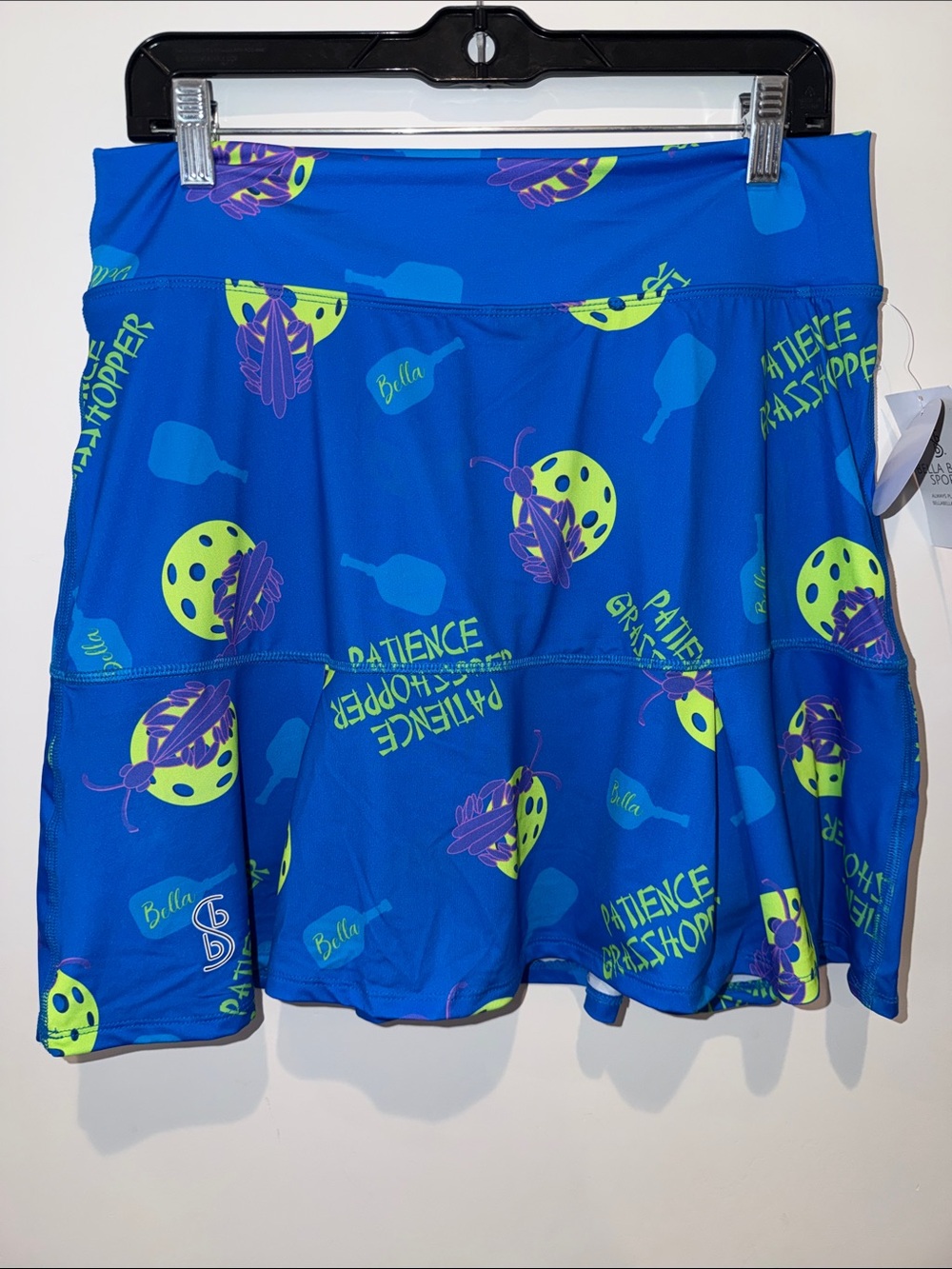 New Bella Pickleball Kick Pleat Skort Patience Grasshopper Womens Size XL Blue